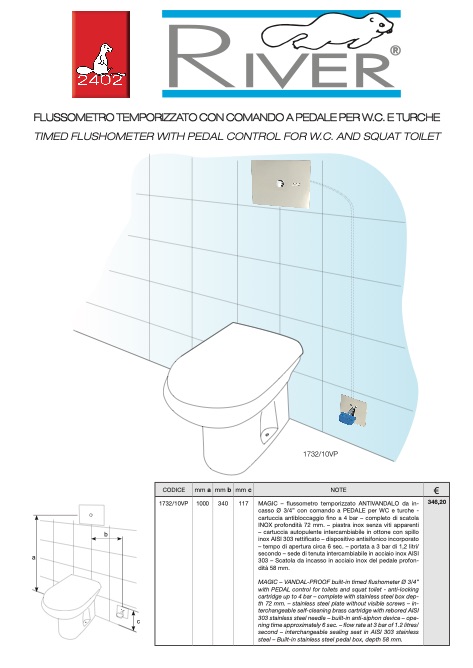 River - Price list FLUSSOMETRO TEMPORIZZATO CON COMANDO A PEDALE PER W.C. E TURCHE
