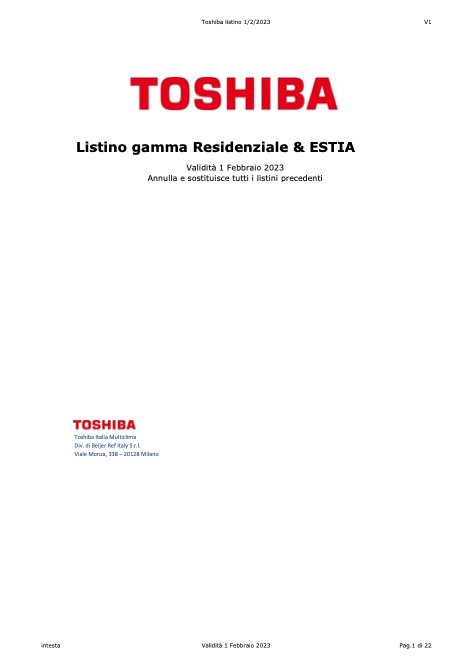 Toshiba Italia Multiclima - Lista de precios Gamma Residenziale & Estia