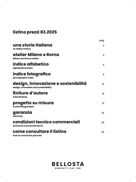 Bellosta Rubinetterie - Listino prezzi 83.2025